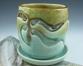 Orchid Planter Pot Ceramic Glazed in Aqua Blue Green, Handmade by Licia Lucas Pfadt