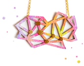 Geometric Bib Necklace, Ombre Painted Leather Necklace, Galaxy Triangle Constellation, Zodiac Jewelry