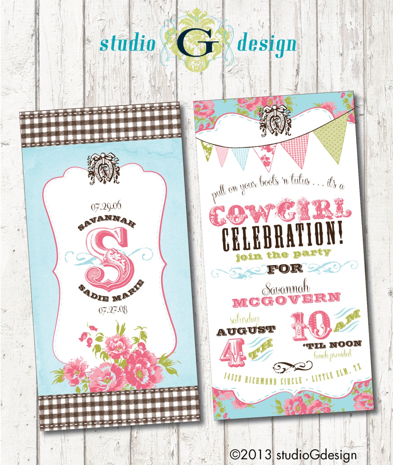 VINTAGE COWGIRL Birthday Party INVITATION --  Printable digital file or personalization for printing