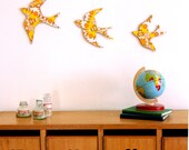 Yellow Vintage Wallpaper Sunny Swallows