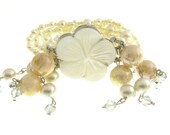 Modern Bride - Bride Jewelry - White Cuff - Fresh Water Pearl  - Mother of Pearl Beads- Shell Beads- Hand Made Jewelry-
