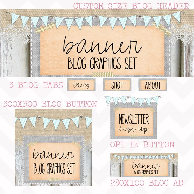 Blog Graphics Set. Website Header, Opt in Image. Graphic Design. Turquoise Bunting. Vintage Modern. Rustic Barnwood. Shabby Chic.