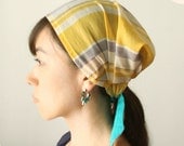 Head covering scarf Cotton Polyester Yellow White Gray Stripes