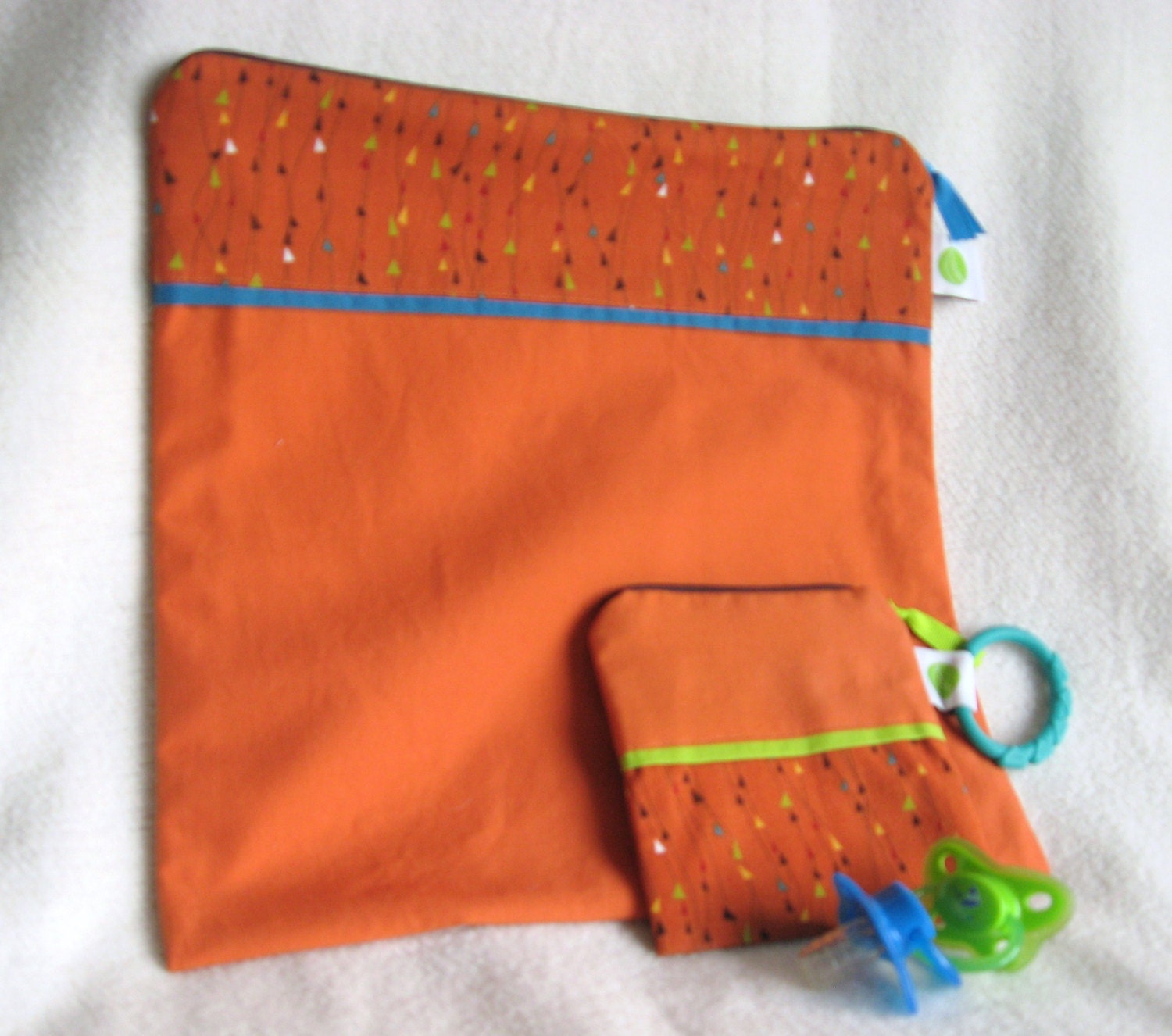 Baby Shower Gift Set, Wet Bag Set, Diaper Bag Set  - 12" x 12" Wet Bag & 5" Pacifier Pouch - Zippered, Reusable, Washable, Eco-Friendly - AThreadofGrace