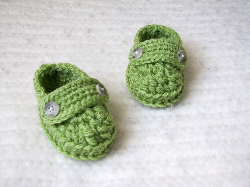 Crochet Baby Loafer Booties - 0 to 3 Months - Spring Green