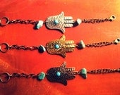 Hamsa Hand Bracelet, Chain Bracelet, ID Bracelet, Chunky Chain Bracelet, Evil Eye Bracelet, Hand of Fatima Bracelet