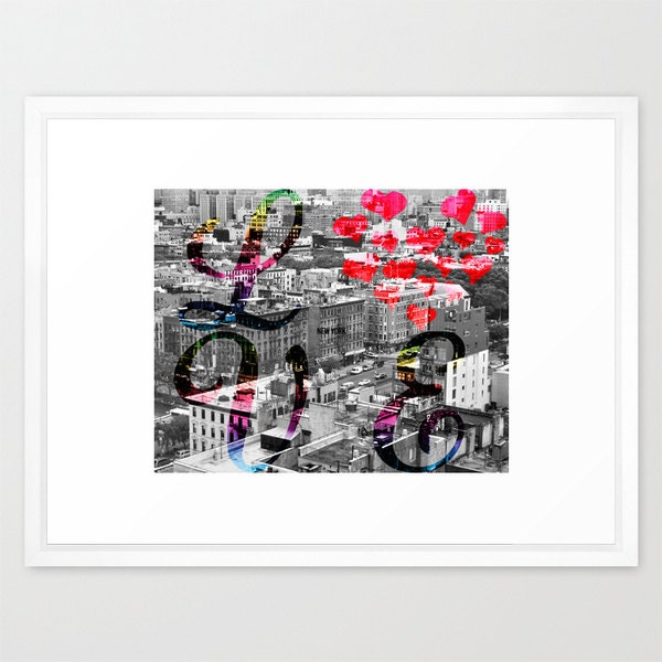 I Love New York, Black and White New York City Cityscape with "Love New York" Typography, 8x10 Digital Photography Print