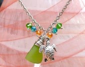 Sea Turtle Anklet, Hawaiian jewelry, Green Honu Ankle Bracelet with sea glass made in Hawaii