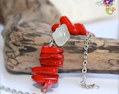 Sea Glass Anklet with Red Coral branches, Hawaiian jewelry by Mermaid Tears Hawaii