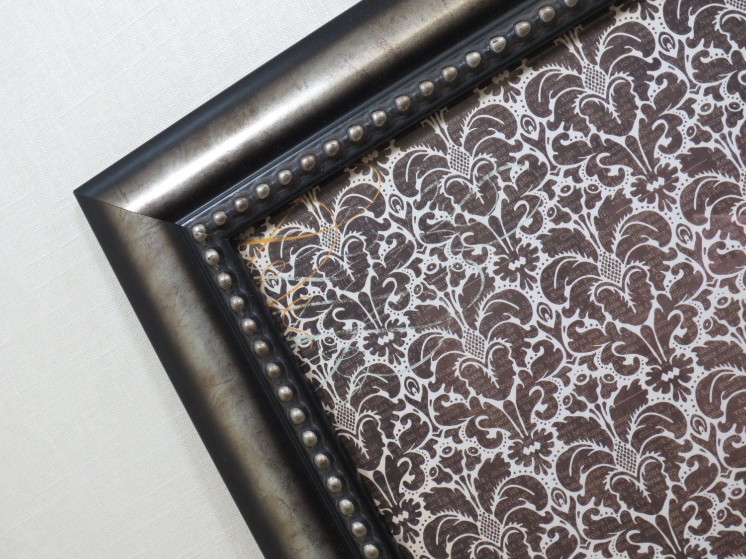 Wall Decor - Magnetic Board - Dry Erase Memo Board - Magnet Board - Framed Bulletin Board - Black Damask Design - magnets included