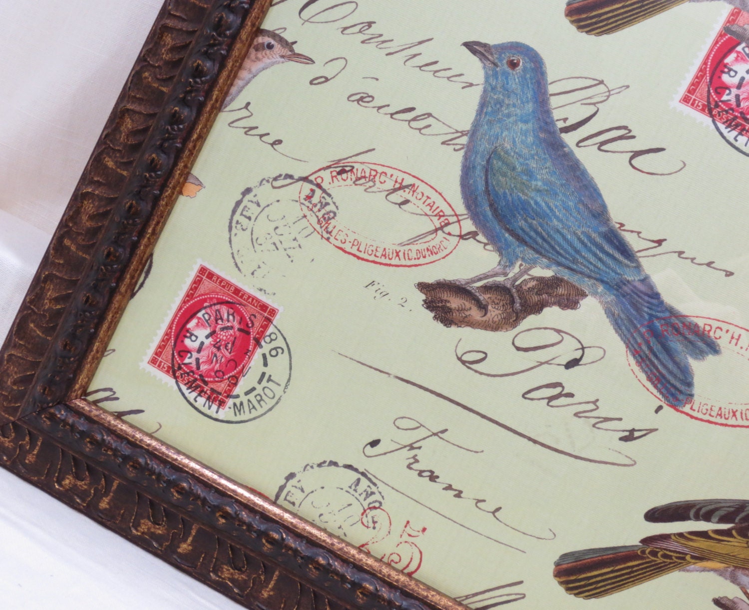 Magnetic Board - Magnetic Memo Board - Dry Erase Board - Wall Decor-Framed Memo Board-French Bird Design - Bulletin Board - Includes Magnets