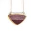 gold geometric triangle necklace // cross stitched pink and white // modern