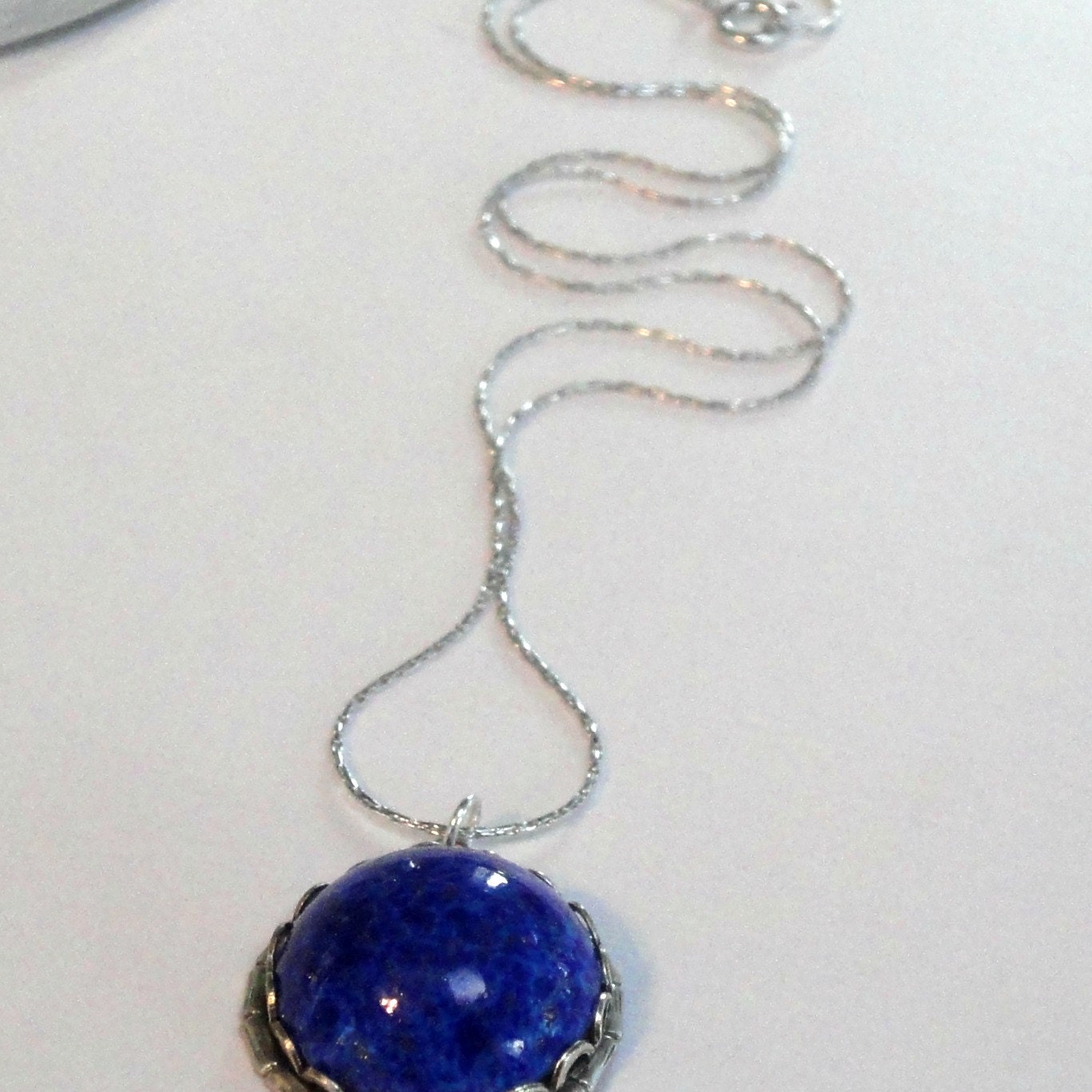 Lapis Lazuli Necklace Vintage Gemstone Necklace Sterling Silver Blue Stone Pendant Necklace