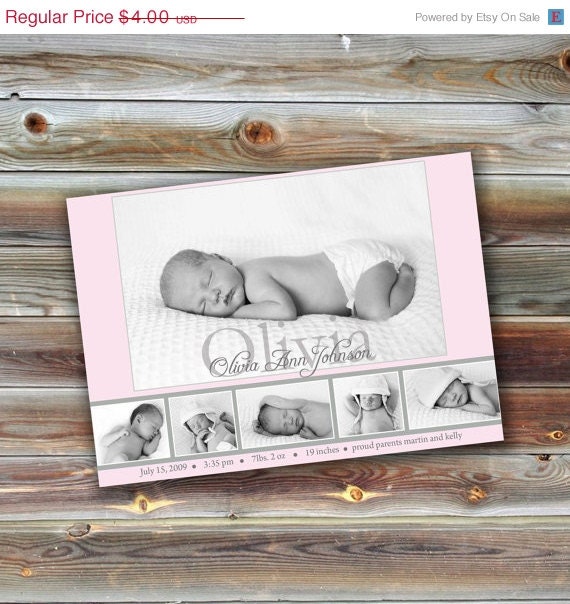 ON SALE 0185 Baby Birth Announcement Photoshop PSD Photo Card Template for Photographers - Girl Vol 8, 3 of 3 - Exact Size, Millers, Whcc o