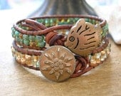 Turquoise leather wrap bracelet, beach jewelry "Reef Baby", stack bracelet, Bohemian jewelry, tropical, fish, amber, rustic