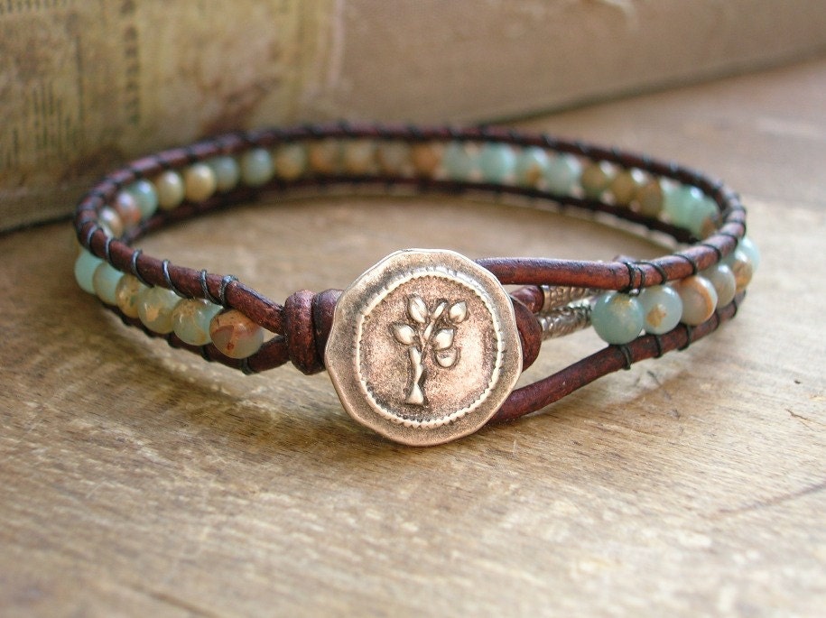 Rustic leather wrap bracelet - Skinnies - Boho jewelry, southwestern country stack bracelet, aqua terra, Hill Tribe silver, sky blue