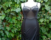 Vintage 60s / Black / Lace / Slip Dress / SMALL