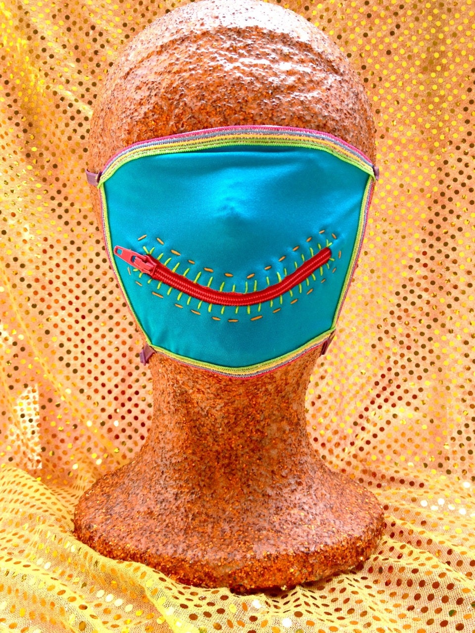 Glitter rainbow zipper gag mask