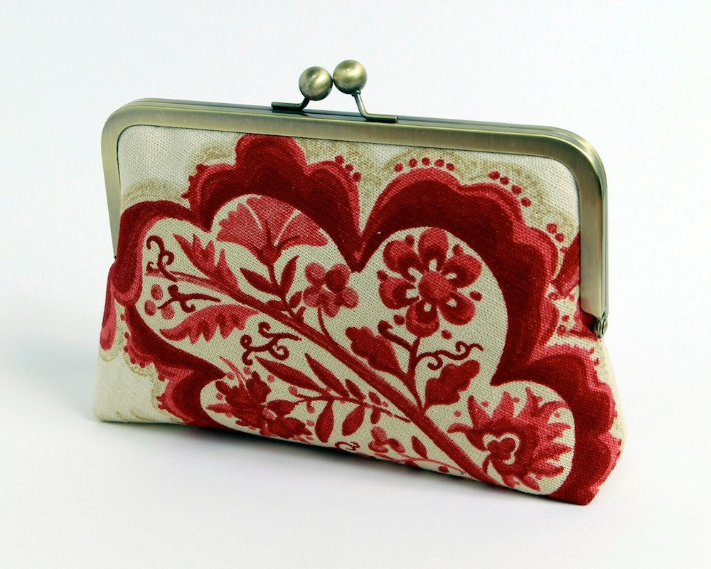 Burgundy red floral linen clutch with silk lining, Bag Noir, Bridesmaid clutch, Weddings, Bride, Formal clutch purse