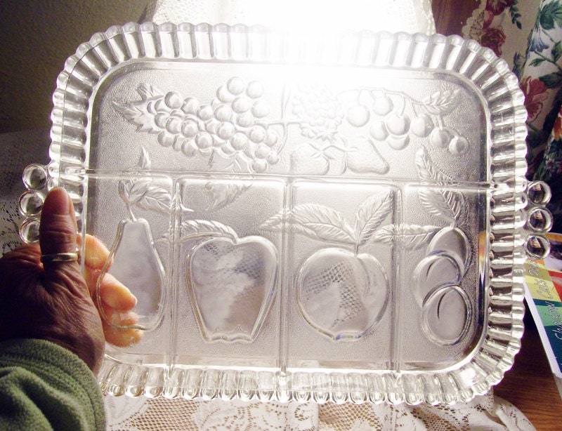 Vintage Indiana Glass Fruits Relish Dish - Tray