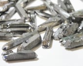 Silver Titanium Quartz Spikes Crystal Rocks Drilled Briolettes (20)  Pieces Beads