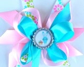 Layered Hair Bow with Easter Bunny Bottle Cap Center