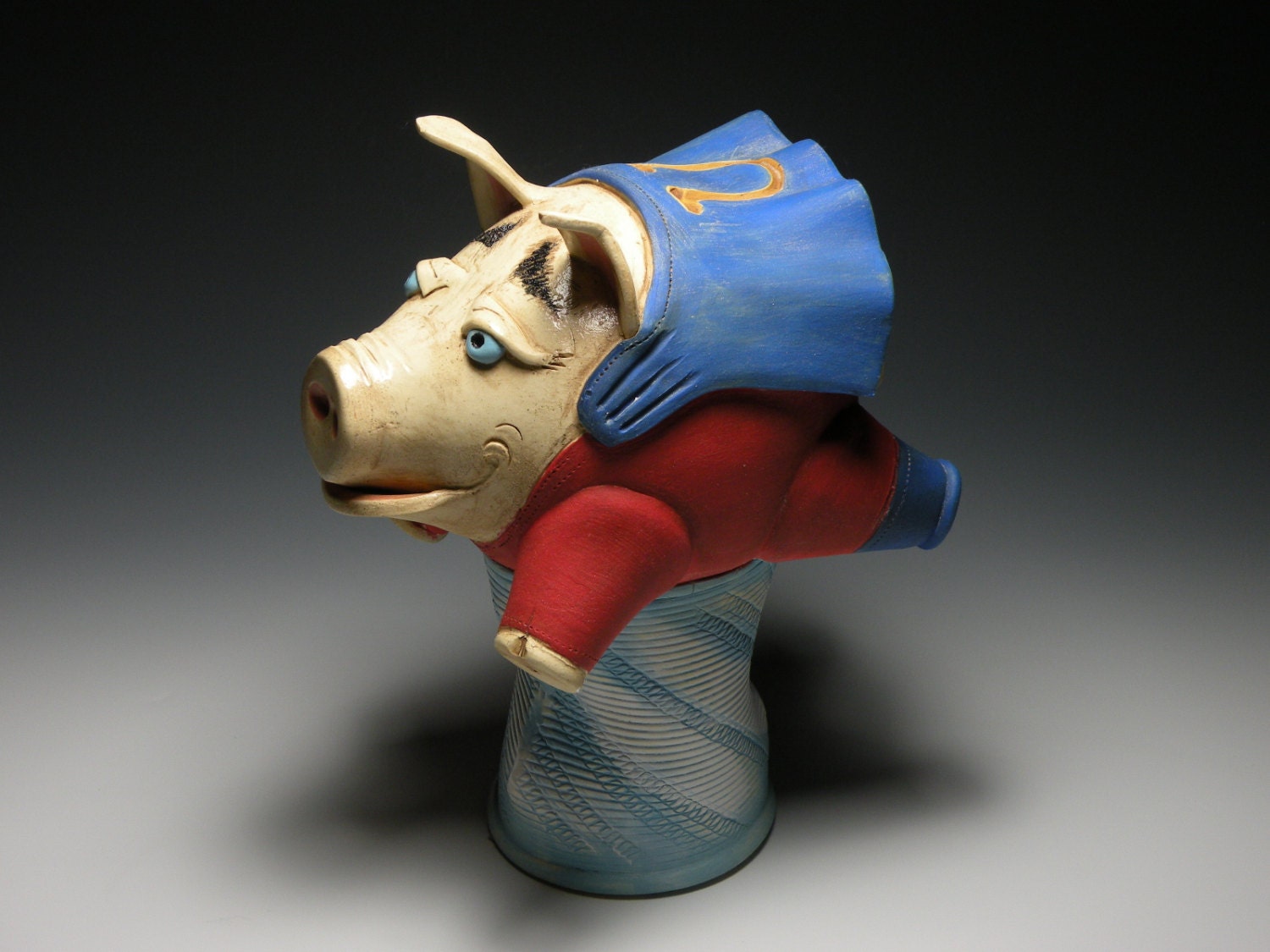 Handmade Flying Super Pig Sculpture