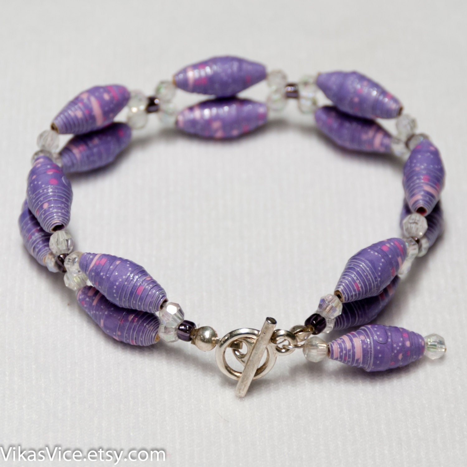 Lilac Paper Bead Bracelet with Toggle Clasp
