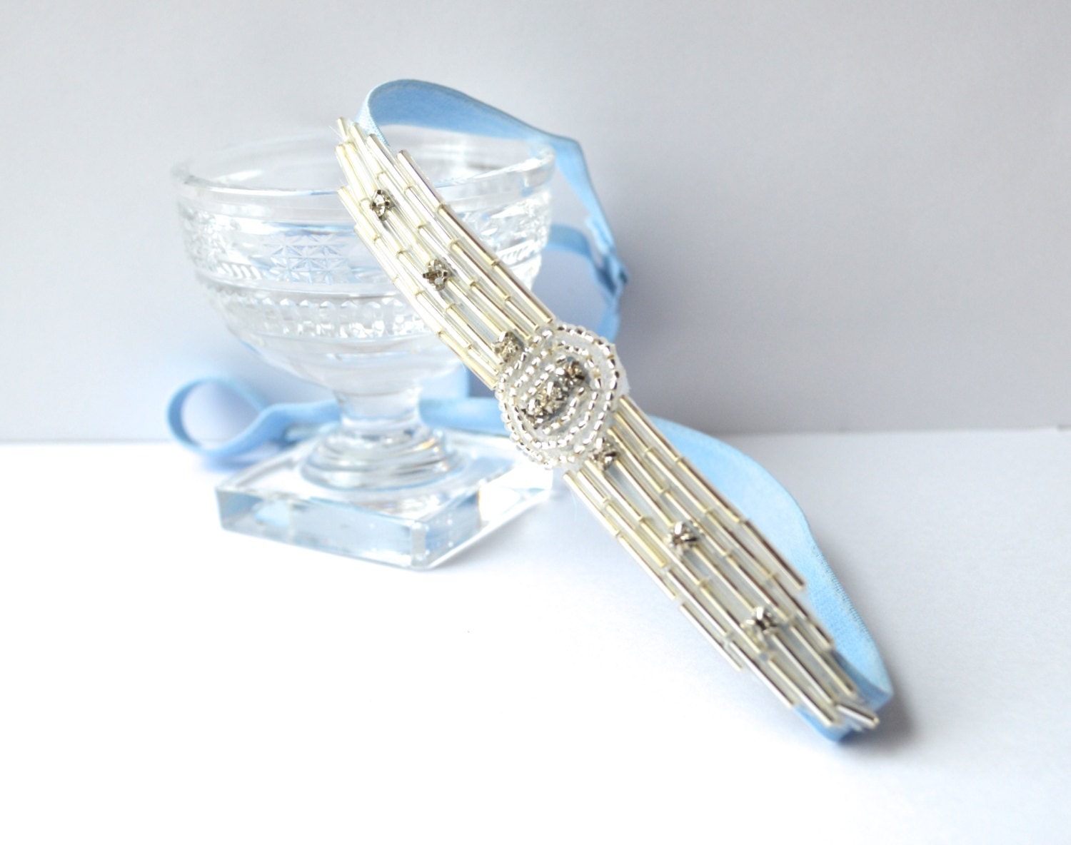 Tiny Art Deco Style Beaded Rhinestone Adjustable Headband for Women and Teens by Jill's Boutique