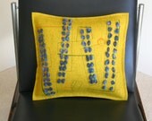 Felt Pillow in Mustard Merino Wool with Green and Blue Embroidery OOAK