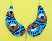 African Collar Necklace, Blue African Fabric Collar