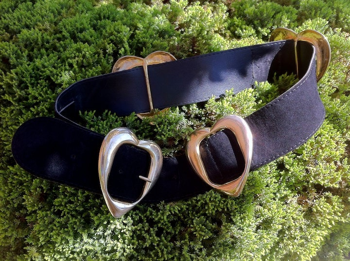 80s Black Suede Gold Heart Belt