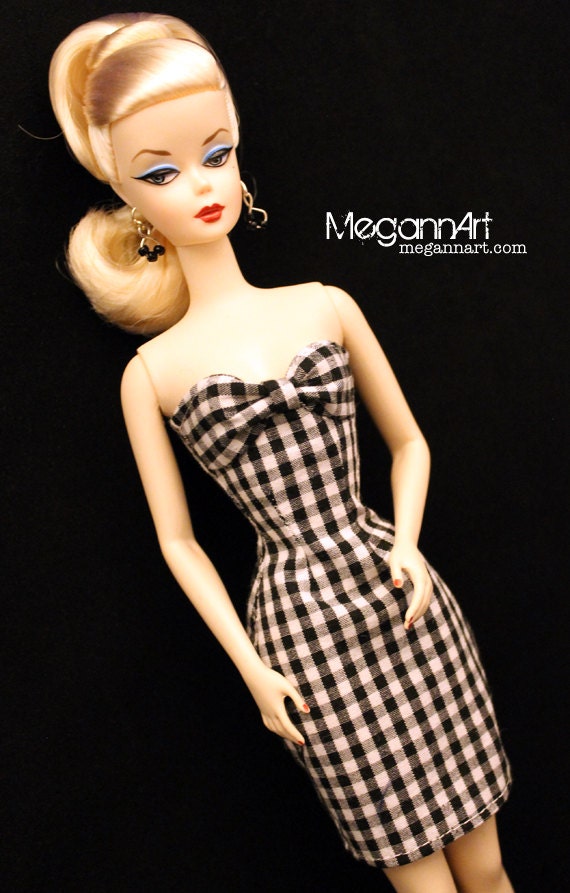 Black Gingham Dress and Earrings for Barbie, Misaki, Poppy, & 1:6 Scale Dolls