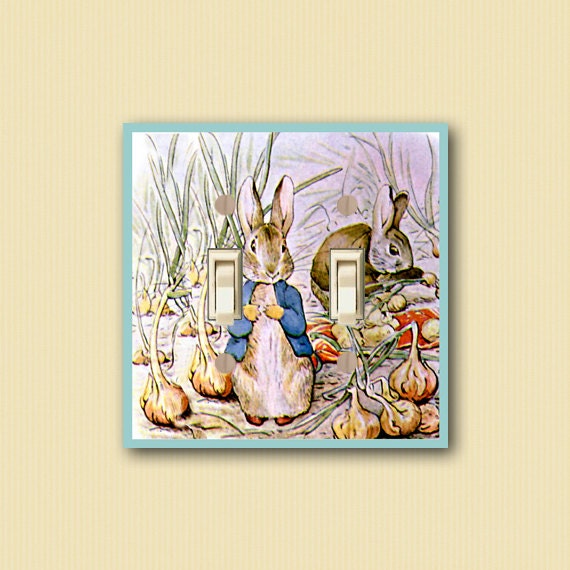 nursery decor, bunny switch cover, beatrix potter wall decor peter rabbit light switch plate DP-008-D1