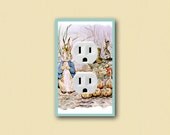 nursery decor, bunny outlet cover cover, beatrix potter wall decor peter rabbit light switch plate DP-008-S3