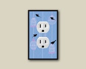 bird silhouette decor, cottage chic bird cage outlet cover, shabby chic home decor, blue wall decor DP-123-S3