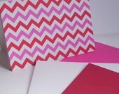 Chevron Note Cards - Chevron Stationery Set, Thank You Notes Love Notes, Valentines Red Fuchsia Pink White Card Set