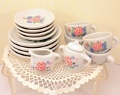 Vintage Toy Dish Set Childs Play Dishes Pink Blue Floral