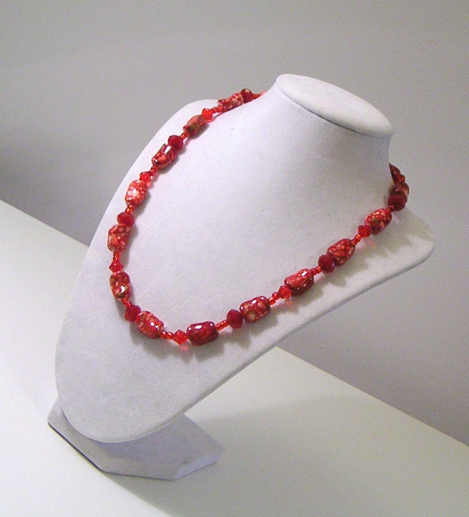 Red Speckled Necklace and Earrings Jewelry Set