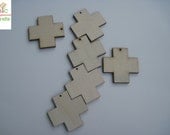 6 Unfinished Wooden Cross Pendants