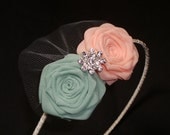 Peach Mint Rose Headband Hair Comb Clip Pin Bride Bridal Silk Wedding Rehearsal Dinner Flower Invitation Cream Blush Green Mint Sage Ivory