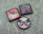 BUTTERFLY Pendant Set 1inch Custom Drilled Ephemera Tile Pendants