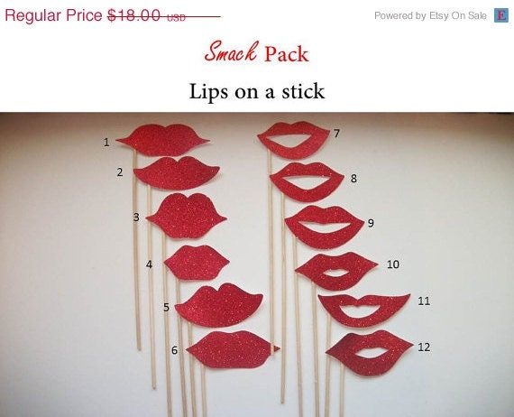 BIG SALE NOW Smack Pack Lips on a Stick Party Pack Photo Booth Prop Set of 12 Assembled
