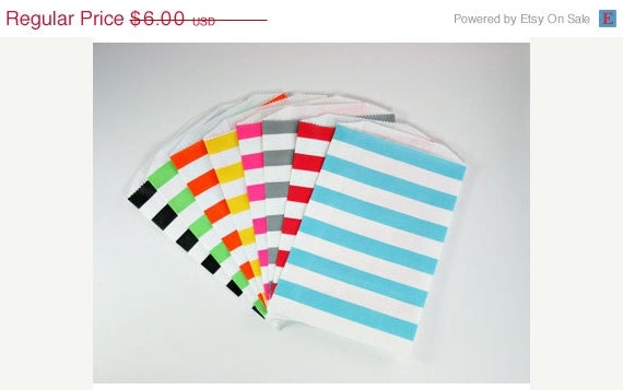 ON SALE NOW Horizontal Striped Paper Bags.. 24Ct...Pick Your Color(s)... Gray, Yellow, Black, Red, Purple, Aqua Blue, or Hot Pink