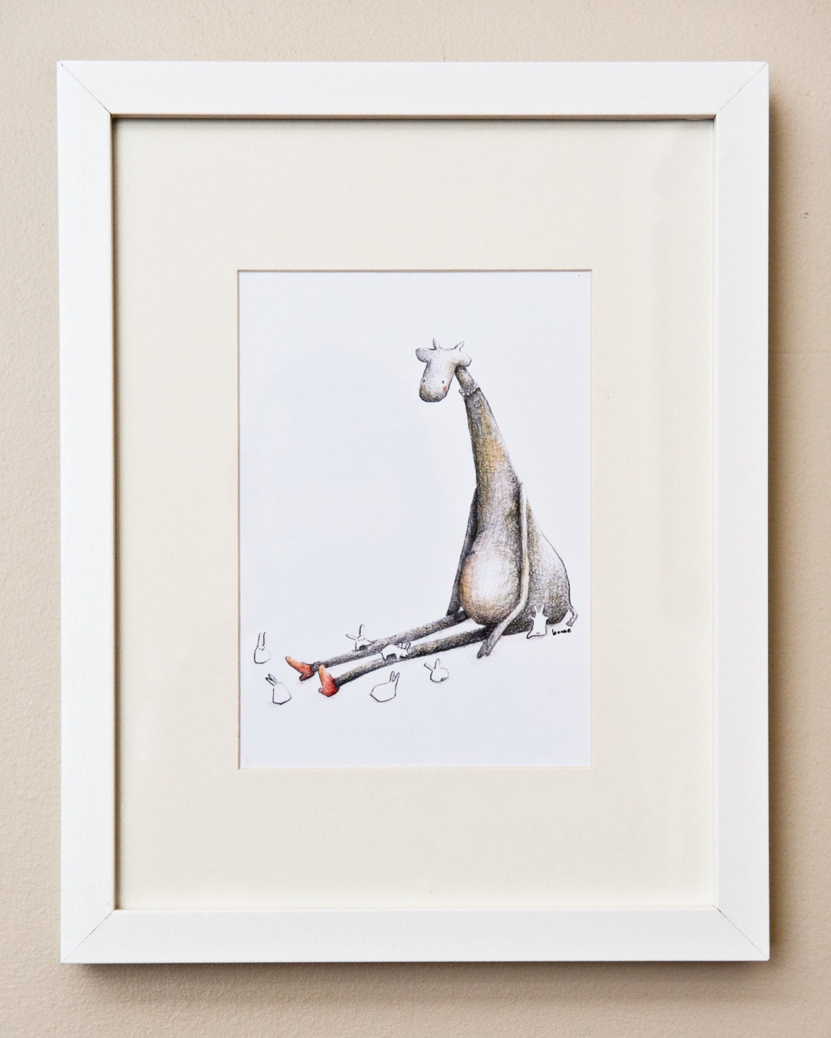 Illustration Art Print: Greta the Giraffe (loves her bunnies)