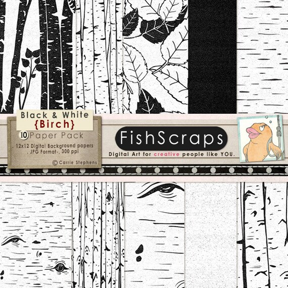 Wood Digital Paper - Faux Bois - Black and White Patterns - Birch Tree - Nature, Wedding - Digital Background - Instant Download Il_570xn