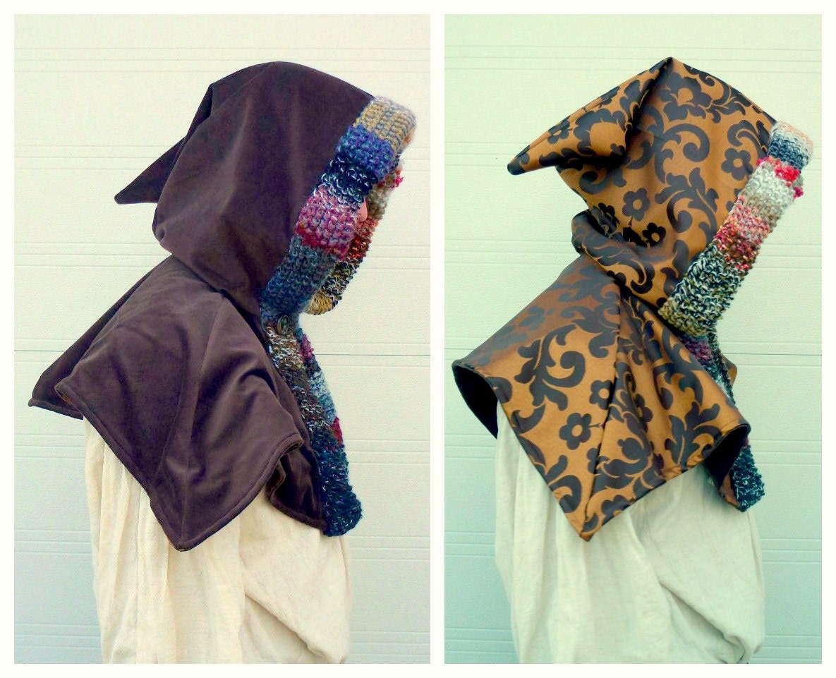 Hood Capelet, LARP SCA Costume, Double Sided Hooded Cowl, Renaissance Faire, Fantasy Accessory - Brown, Orange, Gray, Green, Red