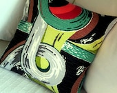 Mad Men Modern Barkcloth Retro Pillow Cover -- Large Loops on Black - Throw Pillow -- For 18" x 18" insert