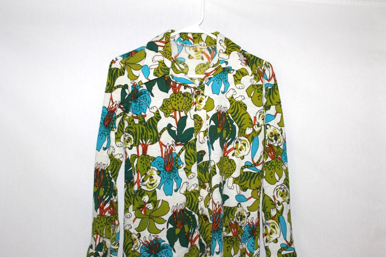 Green Bengal Beauty Vintage 1960s Tiger Print Shirt