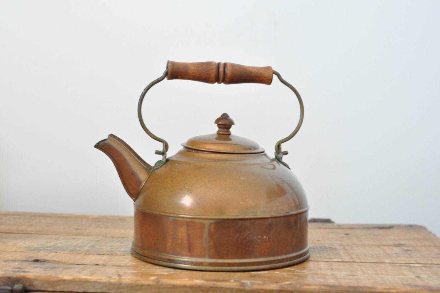 Vintage Revere Ware Copper Tea Kettle Wood Handle